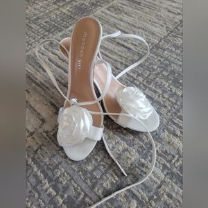 Madden Girl Bloomingg Ivory Rosette Ankle Strap High Heel Sandals